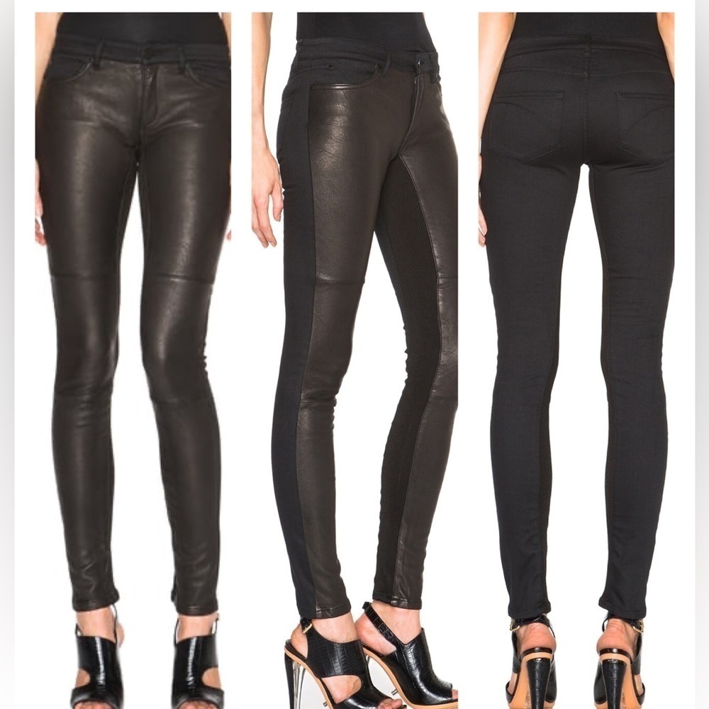 NWT! Superfine Flash Friend Leather Front & Denim Skinny Jeans Black Waist 28